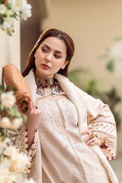 SR-QL2660 Lawn Unstitched ChikenKari 3pc Suit With Cotton Net Embroidered Dupatta