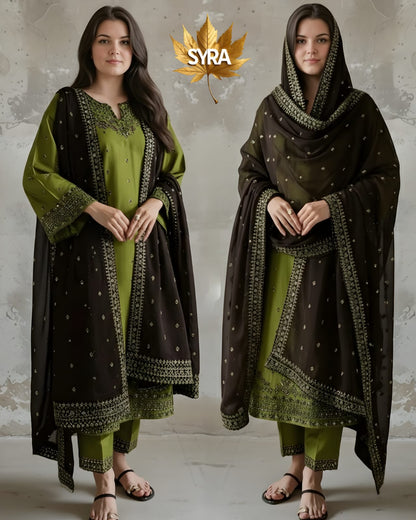 SR-IZ89333 Lawn Embroidered 3pc Suit With Bamber Chiffon Embroidered Dupatta