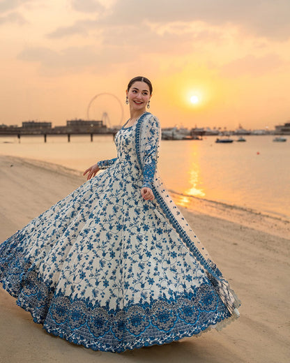Highly Recommended SR-FS1000 Lawn Unstitched Frock Fully Embroidered 3pc Suit With Organza Embroidered Dupatta