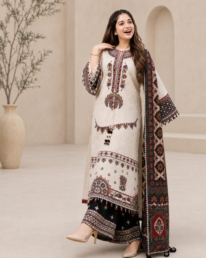 SR-JZ2800 Lawn Unstitched Fully Embroidered 3pc Suit With Poly Lawn Digital Printed Dupatta