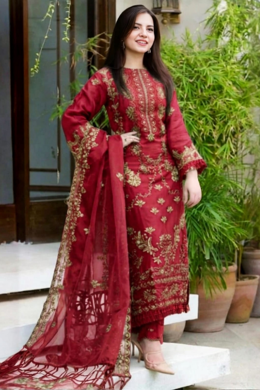 SR-1101 Un-Stitched Lawn Embroidered 3pc With Organza Embroidered Dupatta