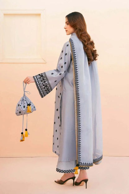 SR-AS2775 Unstitched Embroidered Lawn 3pc Suit With Organza Embroidered Dupatta