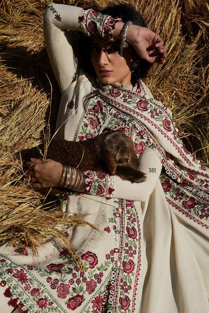 SR-AJ630 Unstitched Heavy Embroidered Dhanak Suit With Embroidered Dhanak Shawl