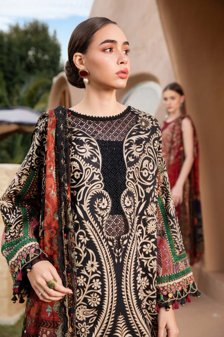 SR-MB466 Unstitched Digital Printed Lawn Suit 3pc With Voil Lawn Digital Printed Dupatta & Embroidered Patches