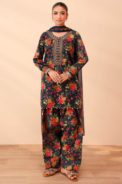 SR-BQ40 Digital Printed Khaddar Suit 3pc with Khaddar Digital Printed Dupatta & Embroidered Patches