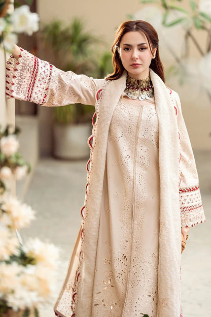 SR-QL2660 Lawn Unstitched ChikenKari 3pc Suit With Cotton Net Embroidered Dupatta