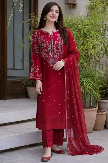 SR-BT2700 Unstitched Fully Embroidered Lawn Suit With Embroidered Bamber Chiffon Dupatta