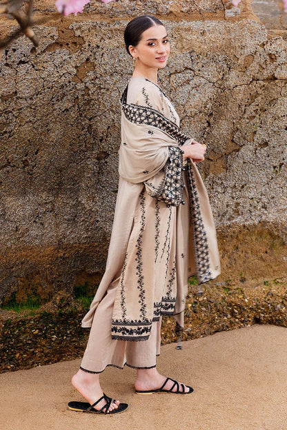 SR-AJ950 Unstitched Fully Embroidered Dhanak Suit With Embroidered Dhanak Shawl