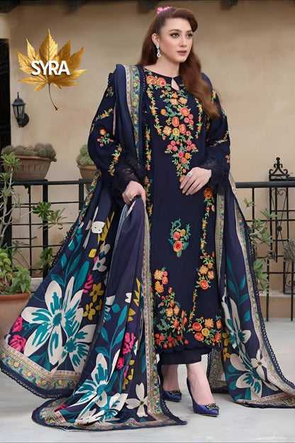 SR-225 Lawn Embroidered 3pc Suit With Cotton Lawn Digital Printed Dupatta