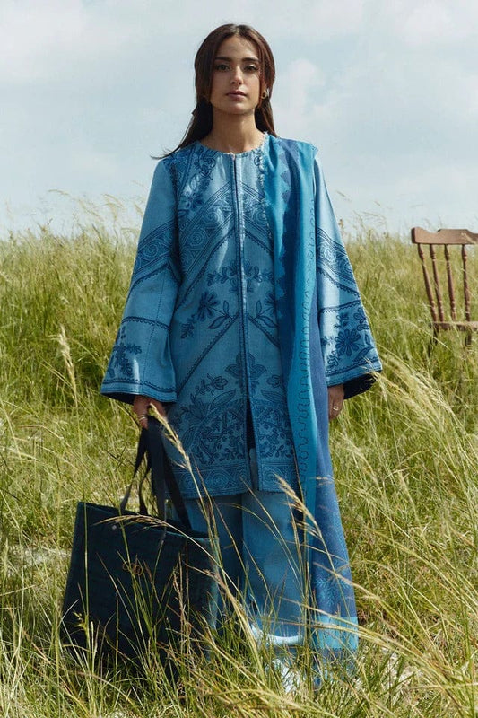 SR-ZS2555 Unstitched Embroidered Lawn 3pc Suit With Cotton Lawn Printed Dupatta