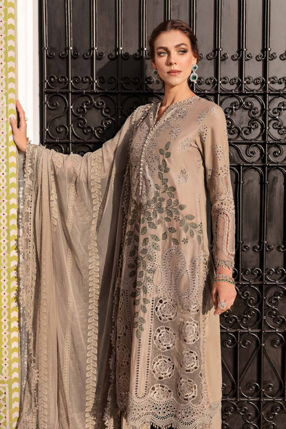 SR-MB2665 Lawn Unstitched Chiken Kari 3pc Suit With Organza Embroidered Dupatta