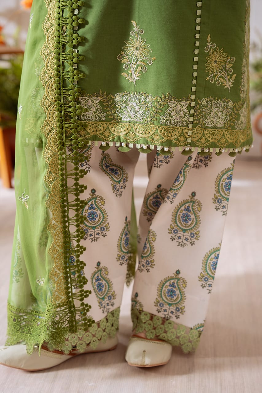 SR-CO514A Unstitched Embroidered Lawn Suit With Embroidered Cotton Net Dupatta