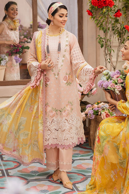 SR-MS22 Embroidered Unstitched 3Pc Chikenkari Lawn Suit With Silk Printed Dupatta