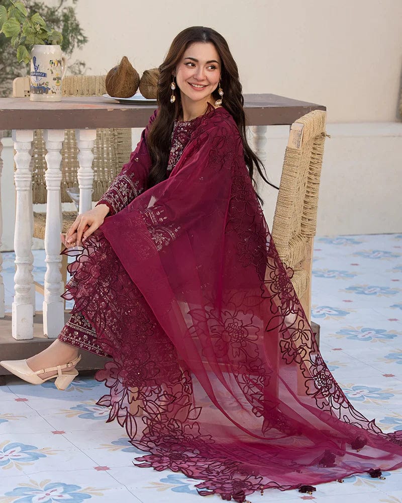 SR-2685 Lawn Unstitched Embroidered 3pc Suit With Organza Embroidered Cutwork Dupatta