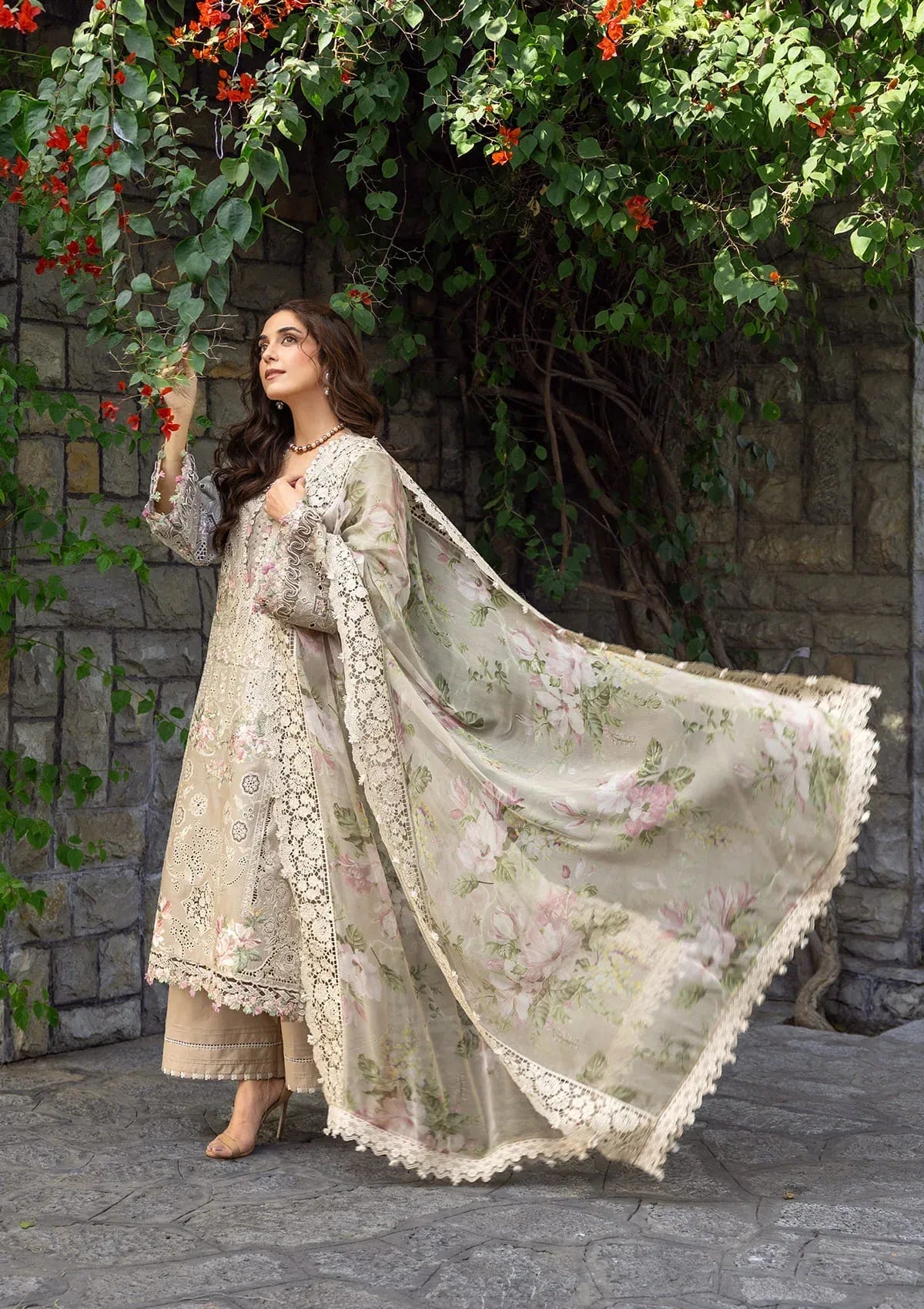 ELAF-3PC LAWN EMBROIDERED SHIRT WITH CHIFFON PRINTED EMBROIDERED DUPATTA AND TROUSER-BIC-4808