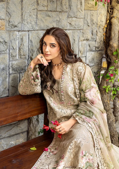 ELAF-3PC LAWN EMBROIDERED SHIRT WITH CHIFFON PRINTED EMBROIDERED DUPATTA AND TROUSER-BIC-4808