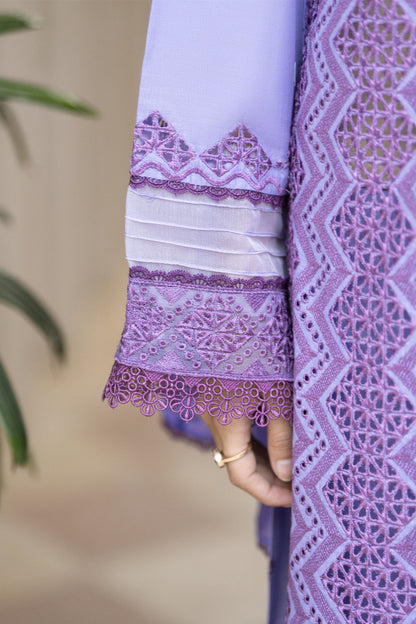 MIRAKHI-3PC LAWN LASERCUT EMBROIDERED SHIRT WITH MOARK PRINT DUPATTA-BIC-2833