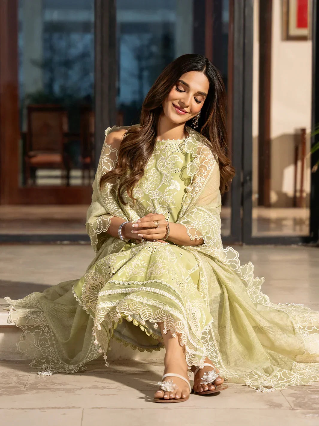 IZEL-3PC LAWN EMBROIDERED SHIRT WITH KHAADI NET EMBROIDERED DUPATTA AND TROUSER-BIC-4503
