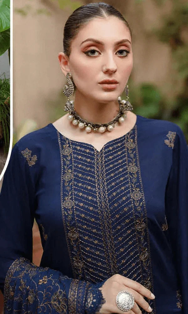 SR-MB605 Unstitched Embroidered Dhanak Wool Suit With Embroidered Dhanak Shawl