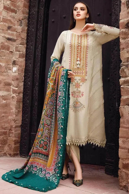 SR-RM670 Dhanak Embroidered Suit With Digital Printed Wool Shawl