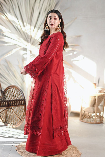 QALAMQAR-3PC LAWN CHIKAANKARI EMBROIDERED SHIRT WITH CHIFFON PRINTED EMB DUPATTA AND TROUSER-BIC-4665