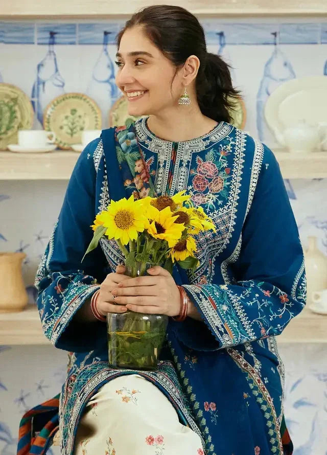 SR-50 Lawn Embroidered 3pc With Printed Chiffon Dupatta
